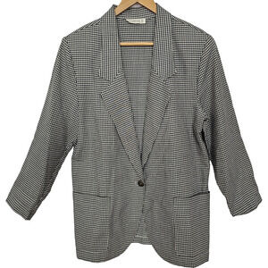 VTG Womens Blazar L Jacket Black White Houndtooth Business Normcore Old Normcore